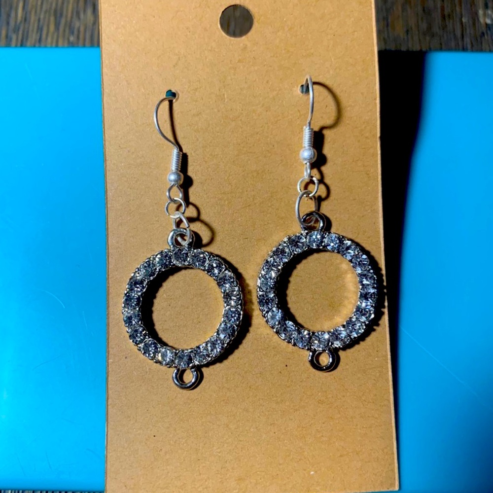 Silver bling dangle earrings